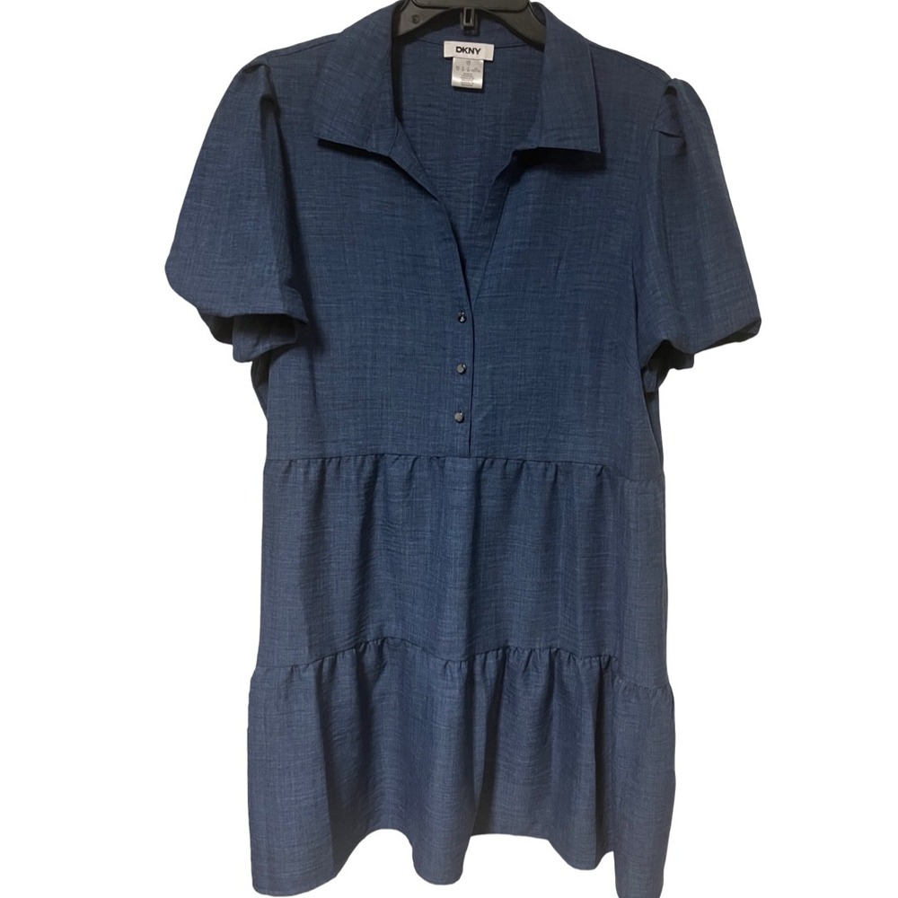 DKNY Womens Navy Blue Tiered Babydoll Mini‎ Dress Puff Sleeve Size 14